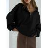imageSHEWIN Women Casual Long Sleeve V Neck Half Zip Corduroy Hoodies SXXLBlack
