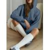 imageSHEWIN Women Casual Long Sleeve V Neck Half Zip Corduroy Hoodies SXXLBlue