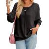 imageSHEWIN Womens Fashion Waffle Knit Sweatshirt Casual Crewneck Long Sleeve Reverse Seam Oversized Pullover SweatshirtsBlack
