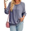 imageSHEWIN Womens Fashion Waffle Knit Sweatshirt Casual Crewneck Long Sleeve Reverse Seam Oversized Pullover SweatshirtsBlue