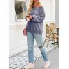 imageSHEWIN Womens Fashion Waffle Knit Sweatshirt Casual Crewneck Long Sleeve Reverse Seam Oversized Pullover SweatshirtsBlue