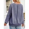 imageSHEWIN Womens Fashion Waffle Knit Sweatshirt Casual Crewneck Long Sleeve Reverse Seam Oversized Pullover SweatshirtsBlue