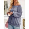 imageSHEWIN Womens Fashion Waffle Knit Sweatshirt Casual Crewneck Long Sleeve Reverse Seam Oversized Pullover SweatshirtsBlue