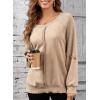 imageSHEWIN Womens Fashion Waffle Knit Sweatshirt Casual Crewneck Long Sleeve Reverse Seam Oversized Pullover SweatshirtsKhaki