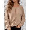 imageSHEWIN Womens Fashion Waffle Knit Sweatshirt Casual Crewneck Long Sleeve Reverse Seam Oversized Pullover SweatshirtsKhaki
