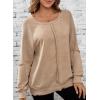 imageSHEWIN Womens Fashion Waffle Knit Sweatshirt Casual Crewneck Long Sleeve Reverse Seam Oversized Pullover SweatshirtsKhaki