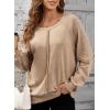 imageSHEWIN Womens Fashion Waffle Knit Sweatshirt Casual Crewneck Long Sleeve Reverse Seam Oversized Pullover SweatshirtsKhaki
