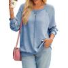 imageSHEWIN Womens Fashion Waffle Knit Sweatshirt Casual Crewneck Long Sleeve Reverse Seam Oversized Pullover SweatshirtsLight Blue