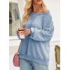 imageSHEWIN Womens Fashion Waffle Knit Sweatshirt Casual Crewneck Long Sleeve Reverse Seam Oversized Pullover SweatshirtsLight Blue