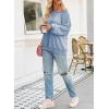 imageSHEWIN Womens Fashion Waffle Knit Sweatshirt Casual Crewneck Long Sleeve Reverse Seam Oversized Pullover SweatshirtsLight Blue