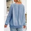 imageSHEWIN Womens Fashion Waffle Knit Sweatshirt Casual Crewneck Long Sleeve Reverse Seam Oversized Pullover SweatshirtsLight Blue