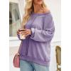 imageSHEWIN Womens Fashion Waffle Knit Sweatshirt Casual Crewneck Long Sleeve Reverse Seam Oversized Pullover SweatshirtsPurple