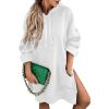 imageSHEWIN Womens Oversized Casual Pullover Long Sleeve Split Hem Drawstring Hoodies Dress With Kangaroo PocketA White