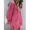 imageSHEWIN Womens Oversized Casual Pullover Long Sleeve Split Hem Drawstring Hoodies Dress With Kangaroo PocketD Rose