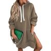 imageSHEWIN Womens Oversized Casual Pullover Long Sleeve Split Hem Drawstring Hoodies Dress With Kangaroo PocketE Brown