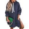 imageSHEWIN Womens Oversized Casual Pullover Long Sleeve Split Hem Drawstring Hoodies Dress With Kangaroo PocketE Navy Blue