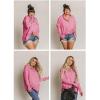 imageSHEWIN Womens Oversized Sweatshirt Hoodies Casual Button V Neck Hooded Pullover Tops with PocketBpink