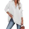 imageSHEWIN Womens Oversized Sweatshirt Hoodies Casual Button V Neck Hooded Pullover Tops with PocketBwhite