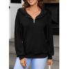 imageSHEWIN Womens Quarter Zip Hoodies Oversized Sweatshirt Long Sleeve Lightweight Pullover TopsBlack