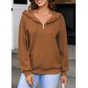 imageSHEWIN Womens Quarter Zip Hoodies Oversized Sweatshirt Long Sleeve Lightweight Pullover TopsBrown