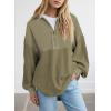 imageSHEWIN Womens Sweatshirt Casual Waffle Knit Half Zip Pullover Loose Long Sleeve Tops Fall Outfit Clothes 2024Army Green