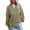 imageSHEWIN Womens Sweatshirt Casual Waffle Knit Half Zip Pullover Loose Long Sleeve Tops Fall Outfit Clothes 2024Army Green