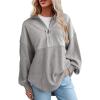 imageSHEWIN Womens Sweatshirt Casual Waffle Knit Half Zip Pullover Loose Long Sleeve Tops Fall Outfit Clothes 2024Light Grey