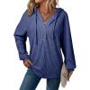 imageSHEWIN Sweaters For Women Causal V Neck Hooded Sweater Lightweight Knit Long Sleeve Fall TopsDark Blue