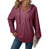 imageSHEWIN Sweaters For Women Causal V Neck Hooded Sweater Lightweight Knit Long Sleeve Fall TopsRed