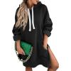 imageSHEWIN Womens Oversized Casual Pullover Long Sleeve Split Hem Drawstring Hoodies Dress With Kangaroo PocketA Black