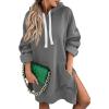 imageSHEWIN Womens Oversized Casual Pullover Long Sleeve Split Hem Drawstring Hoodies Dress With Kangaroo PocketB Deep Gray