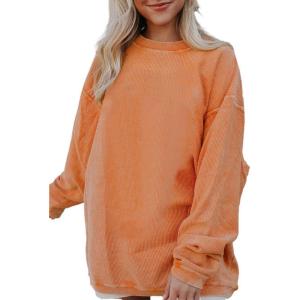 imageSHEWIN Oversized Sweatshirts for Women Loose Fit Casual Crewneck Sweatshirts Long Sleeve Pullover TopsB Orange