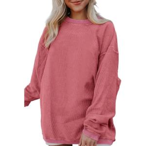 imageSHEWIN Oversized Sweatshirts for Women Loose Fit Casual Crewneck Sweatshirts Long Sleeve Pullover TopsB Pink