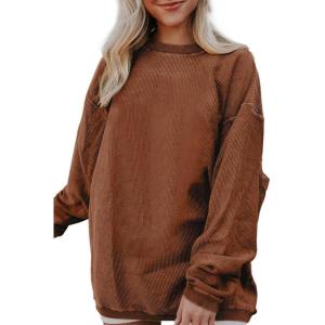 imageSHEWIN Oversized Sweatshirts for Women Loose Fit Casual Crewneck Sweatshirts Long Sleeve Pullover TopsC Brown