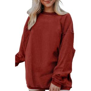 imageSHEWIN Oversized Sweatshirts for Women Loose Fit Casual Crewneck Sweatshirts Long Sleeve Pullover TopsC Red