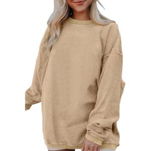 imageSHEWIN Oversized Sweatshirts for Women Loose Fit Casual Crewneck Sweatshirts Long Sleeve Pullover TopsD Khaki