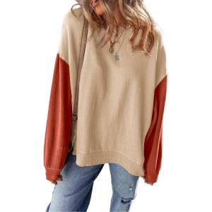 imageSHEWIN Sweatshirt for Women Casual Long Sleeve Crewneck Lightweight Pullover Tops Loose SweatshirtsKhaki