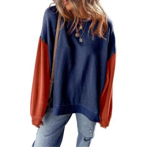 imageSHEWIN Sweatshirt for Women Casual Long Sleeve Crewneck Lightweight Pullover Tops Loose SweatshirtsNavy Blue