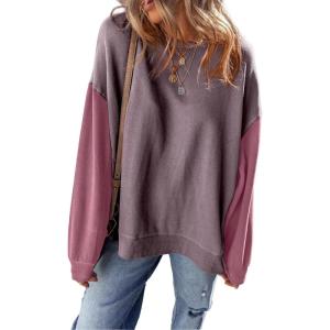 imageSHEWIN Sweatshirt for Women Casual Long Sleeve Crewneck Lightweight Pullover Tops Loose SweatshirtsPurple