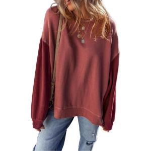 imageSHEWIN Sweatshirt for Women Casual Long Sleeve Crewneck Lightweight Pullover Tops Loose SweatshirtsRed