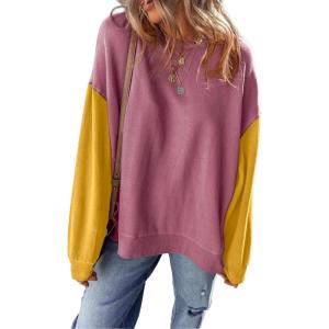 imageSHEWIN Sweatshirt for Women Casual Long Sleeve Crewneck Lightweight Pullover Tops Loose SweatshirtsRose