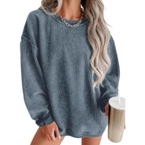 imageSHEWIN Women Casual Oversized Long Sleeve Crewneck Sweatshirts Pullover Tops SXXLBlue