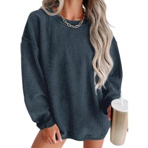 imageSHEWIN Women Casual Oversized Long Sleeve Crewneck Sweatshirts Pullover Tops SXXLNavyblue