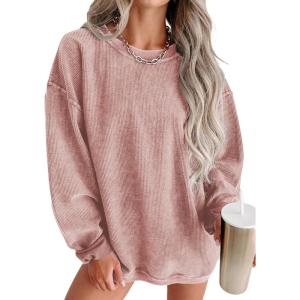 imageSHEWIN Women Casual Oversized Long Sleeve Crewneck Sweatshirts Pullover Tops SXXLPink