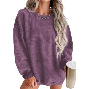 imageSHEWIN Women Casual Oversized Long Sleeve Crewneck Sweatshirts Pullover Tops SXXLPurple