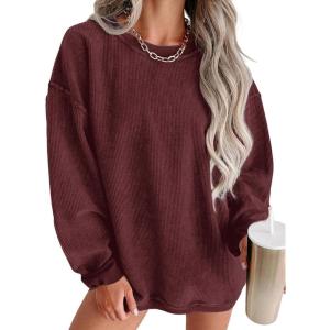 imageSHEWIN Women Casual Oversized Long Sleeve Crewneck Sweatshirts Pullover Tops SXXLRed
