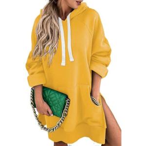 imageSHEWIN Womens Oversized Casual Pullover Long Sleeve Split Hem Drawstring Hoodies Dress With Kangaroo PocketC Yellow