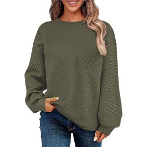 imageSHEWIN Womens Oversized Sweatshirt Fall Fashion 2024 Long Sleeve Tops Casual Crewneck Sweatshirts with PocketsJungle Green