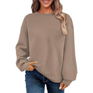 imageSHEWIN Womens Oversized Sweatshirt Fall Fashion 2024 Long Sleeve Tops Casual Crewneck Sweatshirts with PocketsParchment