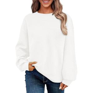 imageSHEWIN Womens Oversized Sweatshirt Fall Fashion 2024 Long Sleeve Tops Casual Crewneck Sweatshirts with PocketsWhite